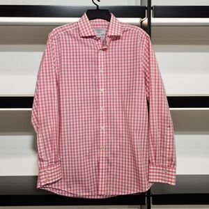 Charles Tyrwhitt Pink Gingham Print Button Up Wrinkle Resistant LS Size 16/34